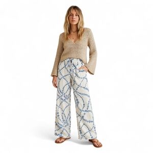 MISA Teagan Blue Floral Pants M NWT Lightweight Wide Leg Euro Summer‎ Boho Vibe